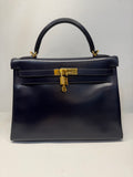 Hermes dark navy kelly 32