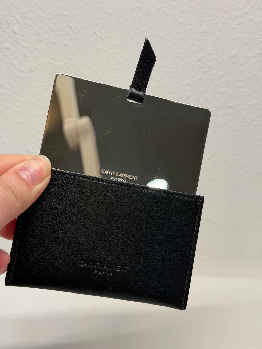 Saint Laurent card holder with integrated mirror