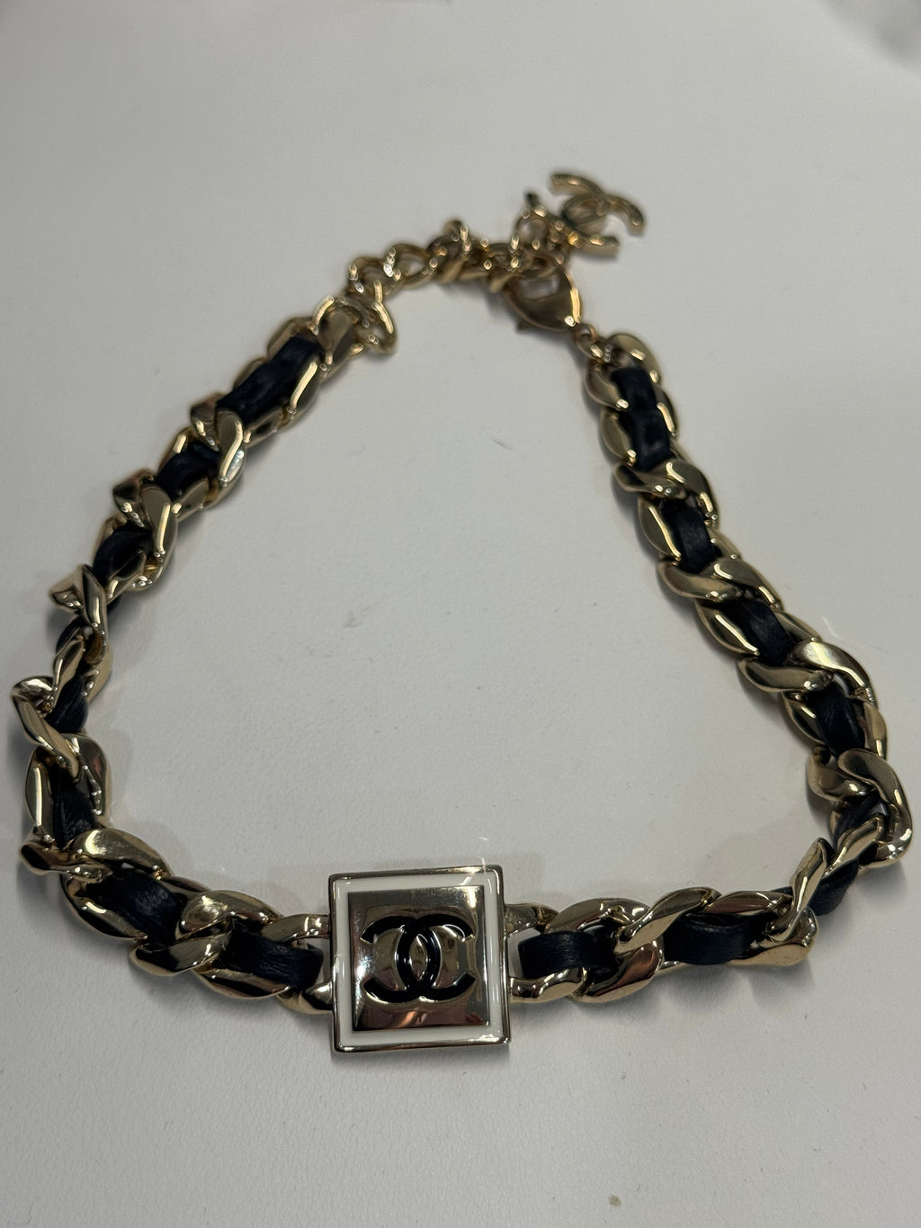 Chanel leather chain choker