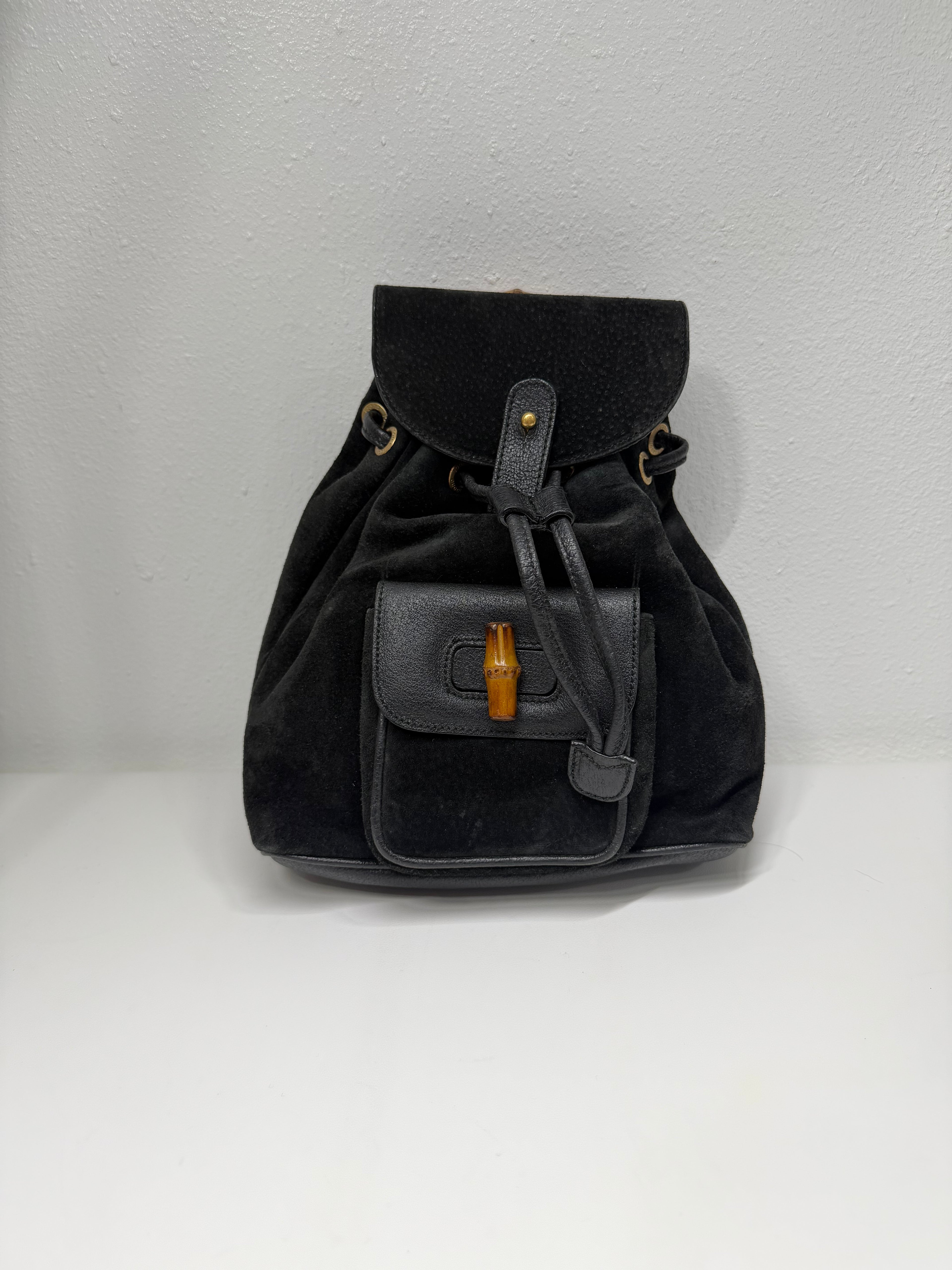 Gucci suede bamboo backpack