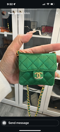CHANEL Mini Matelasse Chain Pouch Shoulder Bag Satin Green Gold CC